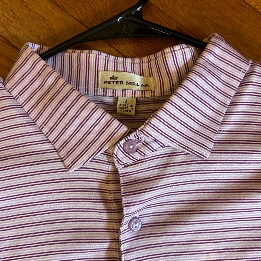 Men’s pink striped Peter Millar polo size L